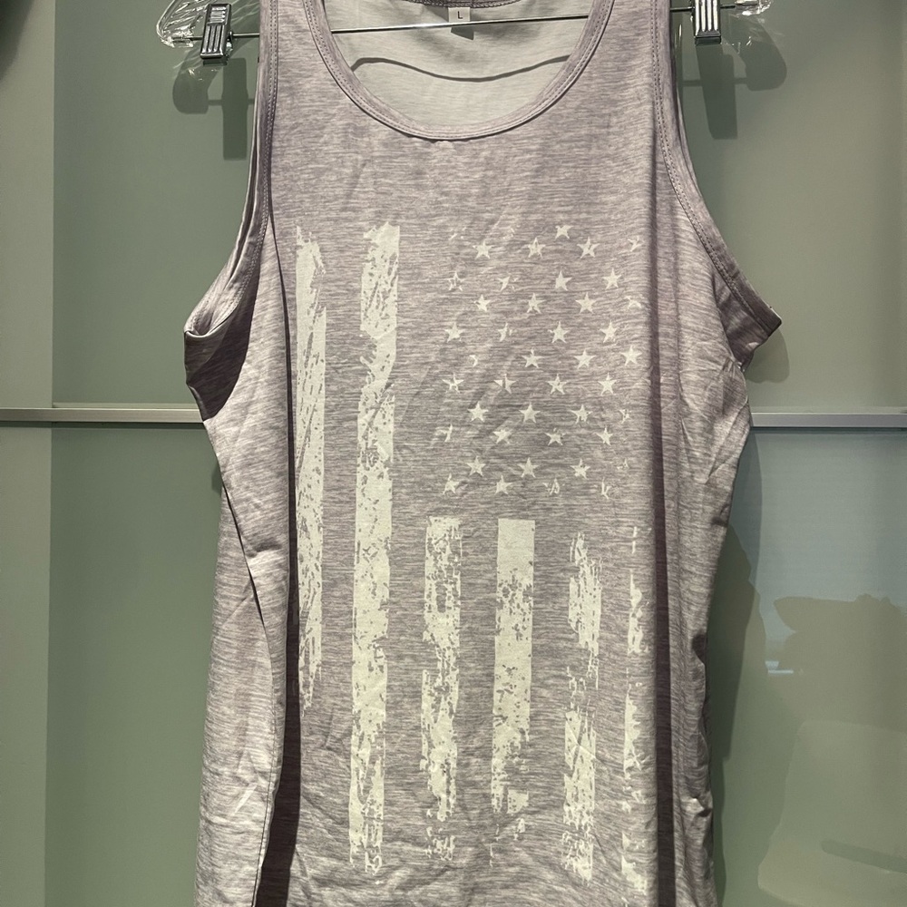 Gray Sleeveless Top with Flag Design